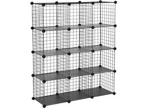 6955880323814 - Songmics - Steckregal aus Drahtgitter Regalsystem Standschrank 12 Fächer Aufbewahrung Schrank gratis Gummihammer 93 x 31 x 123 cm Schwarz LPI34H