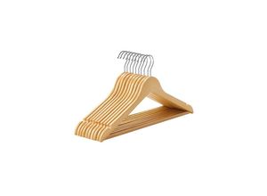 6955880324927 - Holzhaken 10er-Set Kleiderhaken Kleiderbügel mit Kerben Anti-Rutsch-Stange 360° drehbarer Haken für Anzüge Hemden Mäntel Natur CRW001-10