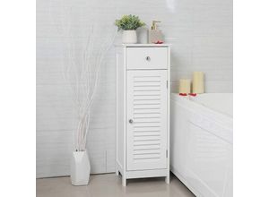 6955880325832 - VASAGLE Badezimmerschrank Badschrank schmal Aufbewahrungsschrank kleiner Schrank mit Schublade Lamellentür für Badezimmer Wohnzimmer