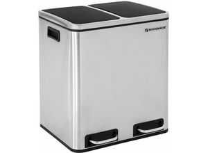 6955880326099 - Songmics - 30L Mülleimer Mülltrennung Mülltrennsysteme mit 2 Inneneimern Treteimer für Küche Edelstahl 2 x 15L LTB30H - Silber