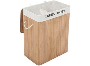 6955880332335 - 100L (625 x 52 x 32 cm) BAMBOO BAMBOO SŁUKONEJ Wäschebox mit 2 Wäschekorbfächern mit herausnehmbarem Wäschesack Bambus natur LCB64Y