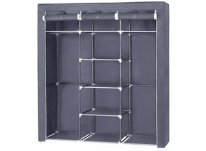 6955880344956 - Kleiderschrank Faltschrank Stoffschrank faltbare Garderobe mit 2 Kleiderstange 175 x 150 x 45 cm grau RYG12G - Grau