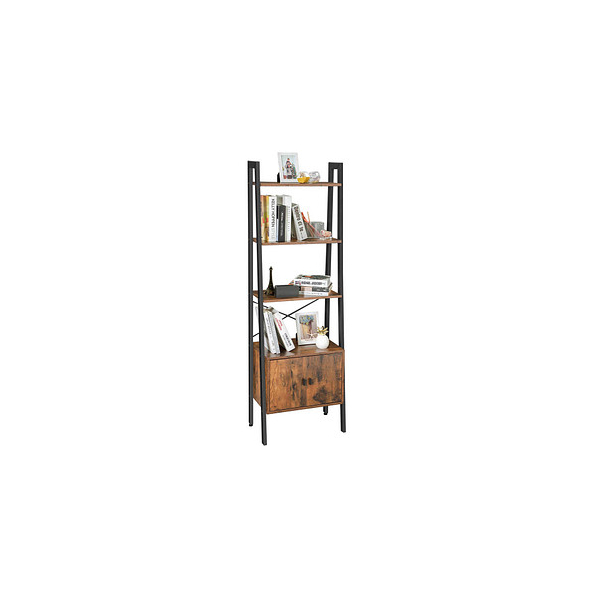 6955880358311 - Songmics - vasagle Standregal Leiterregal Bücherregal mit Schrank Wohnzimmerregal 4 Ablagen stabiles Eisengestell Schlafzimmer Büro 56 x 34 x