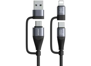 6956116763077 - 4in1 Kabel Joyroom SA37-2T2 2x usb Typ-C 1x iPhone 1x usb-a  60W 12m schwarz