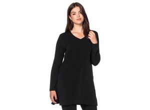 6956440215297 - Große Größen Longshirt mit Seitenschlitzen schwarz Gr52 54