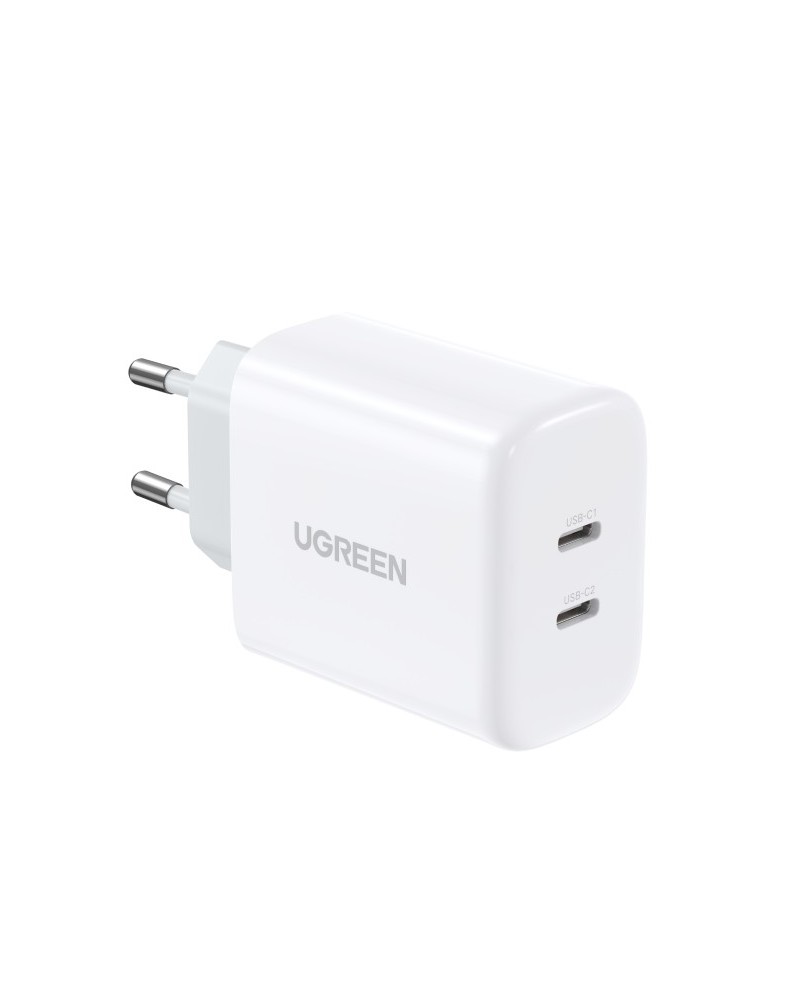 6957303813438 - Ugreen - Reiseladegerät 2x usb Typ c 40W Power Delivery Schnell-Ladegerät Netzteil Adapter weiß