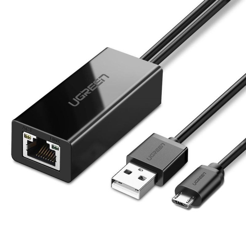 6957303839858 - Ugreen externer Micro-USB 100Mbps Netzwerkadapter für Chromecast 1m Adapter Splitter schwarz