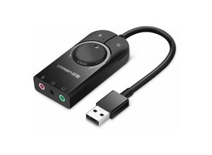 6957303849642 - Ugreen externe Soundkarte Musik USB Adapter - 35 mm Miniklinke mit Lautstärkeregler 15cm schwarz