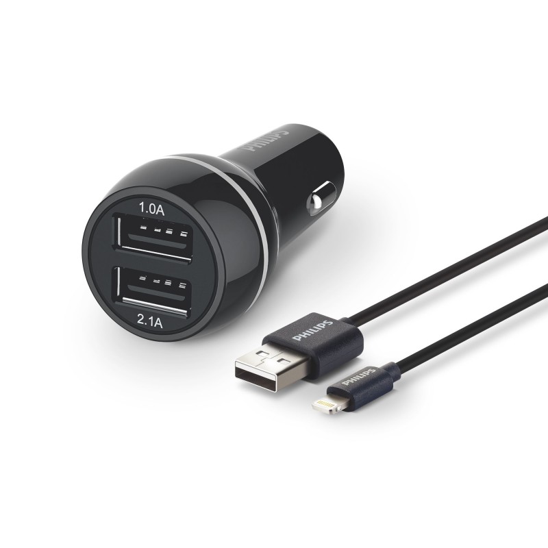 6959033844171 - Phil-DLP2357V 10 Ladegeräte -Universal- Dual Car Charger 15W mit Apple Lightning Kabel MFI Phil-DLP2357V 10 6959033844171