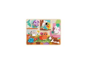 6970090045783 - Tooky Toy 3D Kinder Holz-Puzzle Tiere 8-teiliges Steckpuzzle ab 12 Monaten hellbraun