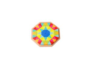 6970090046490 - Tooky Toy Holzpuzzle Achteck TKG038 73-teilig Holzsockel 72 bunte Dreiecke bunt