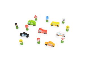 6970090048333 - Tooky Toy Spielzeugautos 16-teilig TKF050 Holz-Setzkasten Transport Schilder bunt