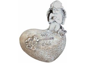 6971637010028 - Buri - Gedenkstein Engel auf Herz Grabschmuck Spruchstein Grabdeko Dekoherz Gartendeko