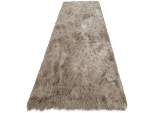 6972314565893 - Läufer HOME AFFAIRE Valeria Hochflor Teppich kuschelig Teppiche Gr B L 90 cm x 160 cm 60 mm 1 St grau (taupe) Teppichläufer Kunstfell Brücke Teppiche Wohnzimmer Schlafzimmer Esszimmer