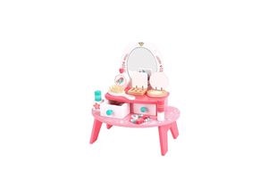 6972633370536 - Tooky Toy Kinder Schminktisch TL098A Holz 16-teilig Schminkset 2 Schubladen rosa