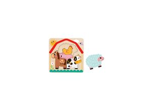 6972633372844 - Tooky Toy Kinder Puzzle Holz 7-teilig Sortierspiel Farbpuzzle 6 bunte Tiere bunt