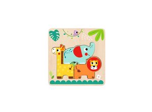 6972633372851 - Tooky Toy Kinder Puzzle Holz 7-teilig Sortierspiel Farbpuzzle 6 bunte Tiere grün