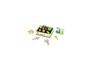 6972633374428 - Tooky Toy Kinder-Gartenset TK315 Holz 14-teilig Beet Gemüse Gießkanne Samen grün