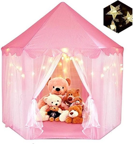 6972751499560 - 55 x 53 Prinzessin Schloss Spielzelt-Mädchen-Spielzimmer-Kinderspielzimmer-Indoor-und Outdoor-Spiele-Rosa-Kommt mit LED-Beleuchtung