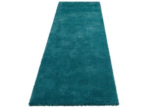 6973073620939 - Hochflor-Läufer MY HOME Microfaser Teppich Magong besonders weich sehr feiner Flor Teppiche Gr B L 80 cm x 250 cm 25 mm 1 St blau (petrol) Hochflor-Läufer uni Teppiche Wohnzimmer Schlafzimmer Kinderzimmer Flur Brücke