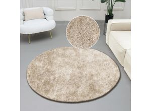 6973073871799 - Hochflor-Teppich BRUNO BANANI Dana Teppich Teppiche Gr Ø 140 cm 30 mm 1 St beige Esszimmerteppiche unifarben Mikrofaser Teppiche Wohnzimmer Schlafzimmer Esszimmer