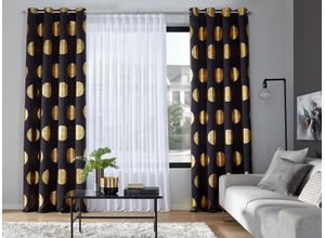 6973199000059 - Verdunkelungsvorhang MY HOME Kreise Gardinen Gr 245 cm Ösen 135 cm goldfarben (schwarz goldfarben) Ösen Foliendruck