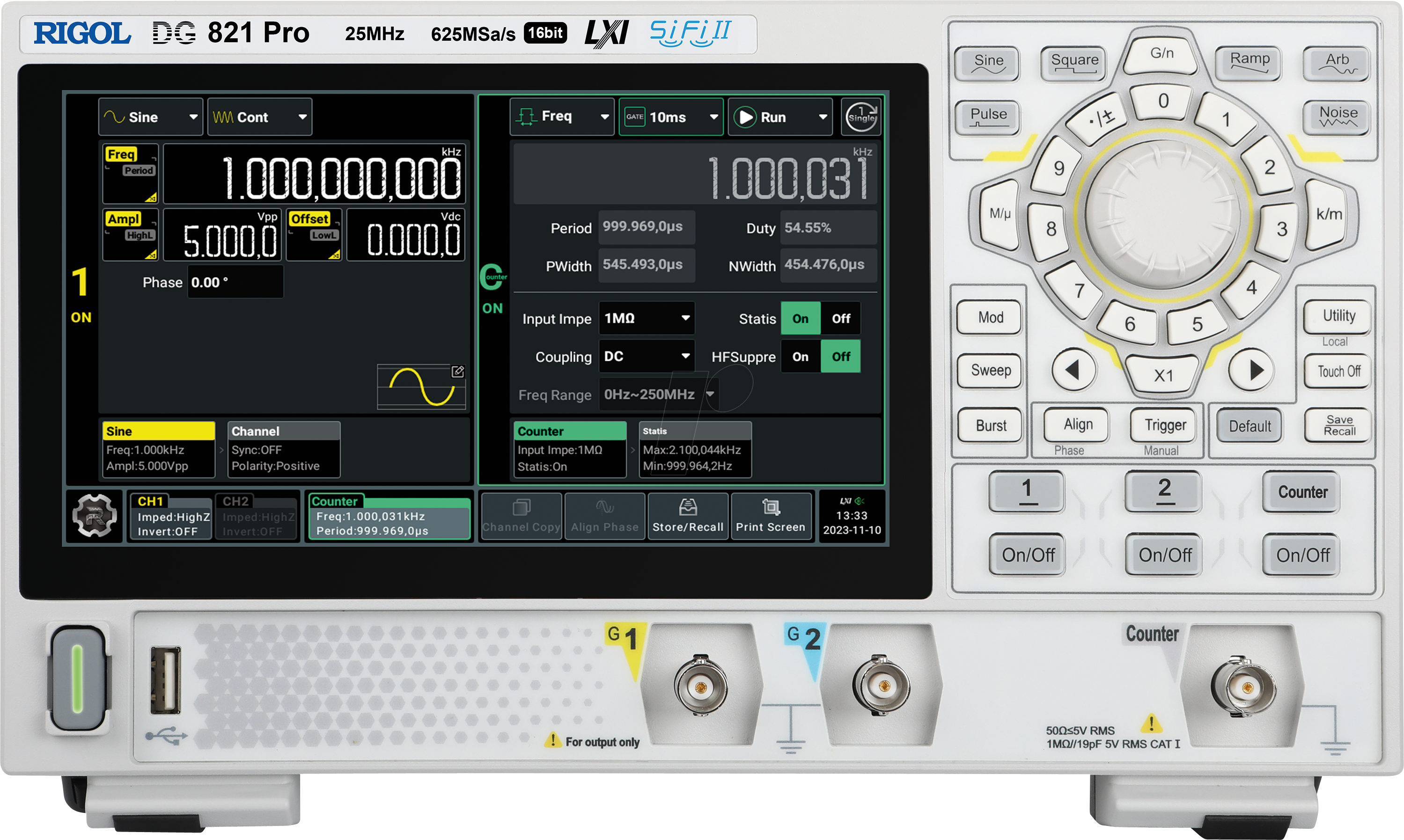 6973332408063 - DG821 Pro Funktionsgenerator netzbetrieben 1 µHz - 25 MHz 1-Kanal Sinus Rechteck Rampe Puls Arbiträr Rauschen