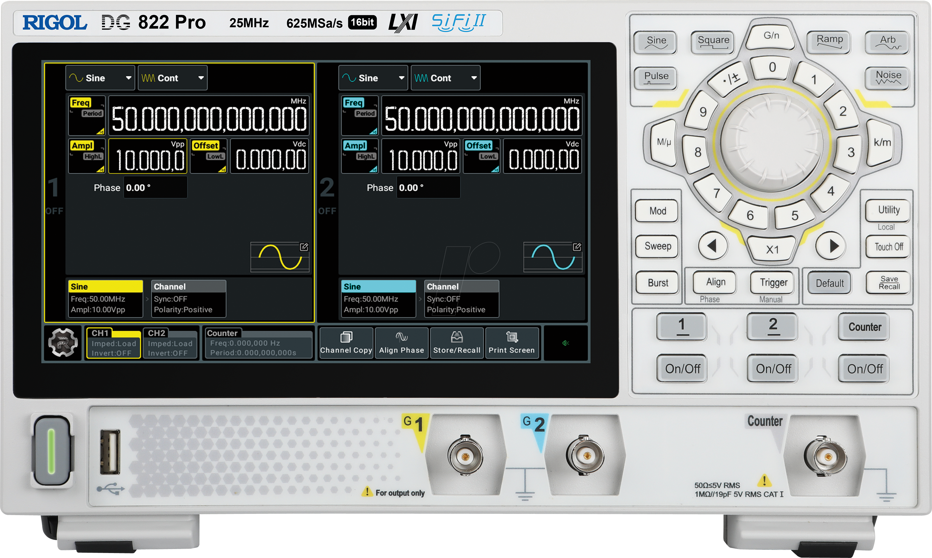 6973332408070 - DG822 Pro Funktionsgenerator netzbetrieben 1 µHz - 25 MHz 2-Kanal Sinus Rechteck Rampe Puls Arbiträr Rauschen