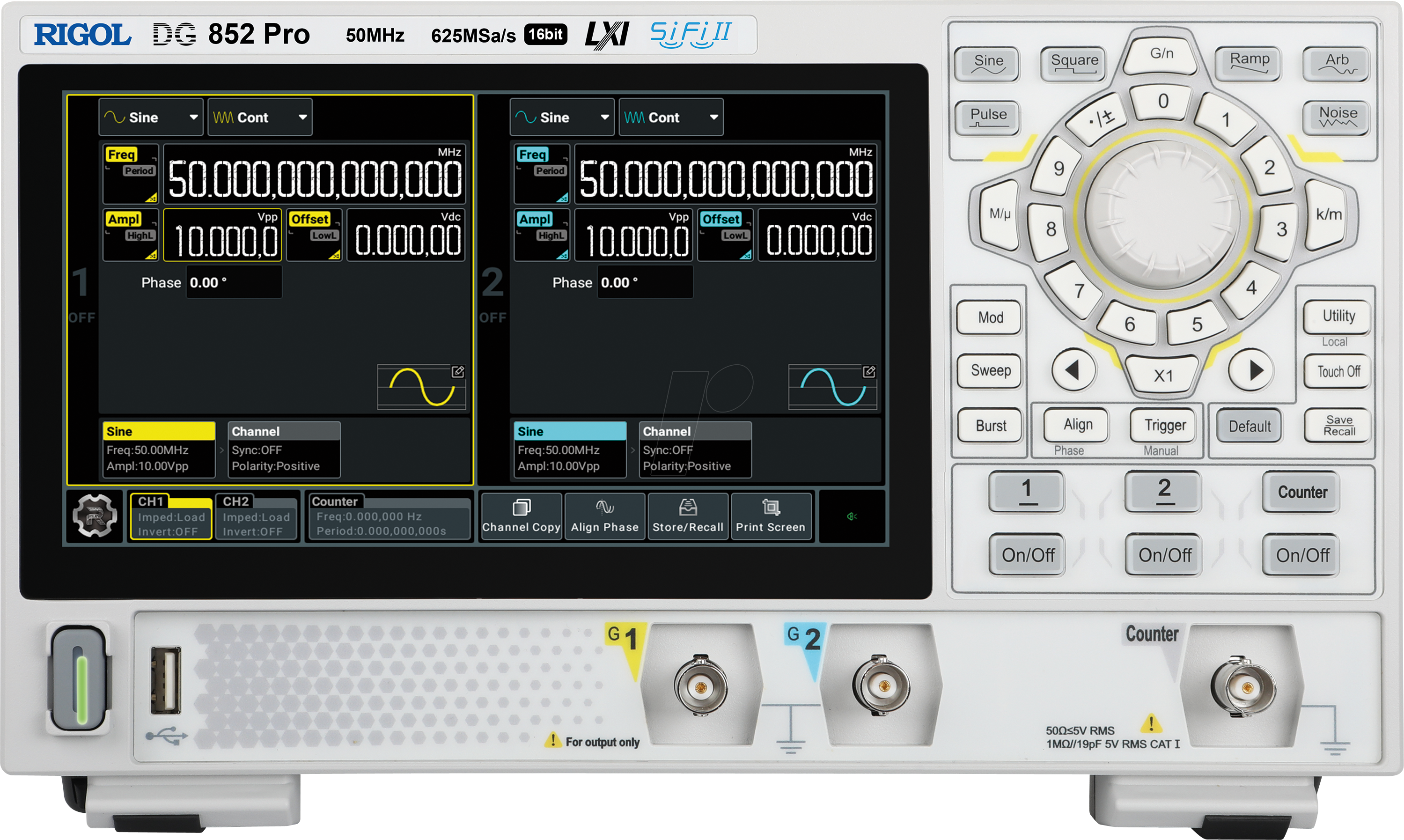 6973332408087 - DG852 Pro Funktionsgenerator netzbetrieben 1 µHz - 50 MHz 2-Kanal Sinus Rechteck Rampe Puls Arbiträr Rauschen