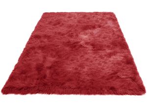 6973603345882 - Hochflor-Teppich HOME AFFAIRE Valeria Fellteppich kuschelig Teppiche Gr B L 120 cm x 180 cm 60 mm 1 St rot (weinrot) Esszimmerteppiche Kunstfell weiche Teppiche Wohnzimmer Schlafzimmer Esszimmer