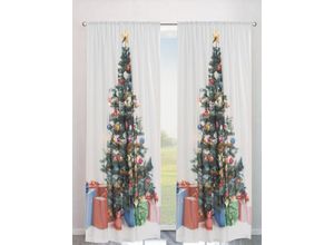 6973968499367 - Vorhang Xmas Tree W LED my home Stangendurchzug (1 St) blickdicht Blickdicht Tannenbaum weihnachtlich HxB 230x140 15 LED-Lichter bunt