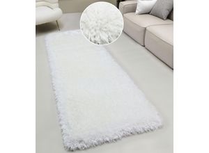 6975178650613 - Hochflor-Läufer GUIDO MARIA KRETSCHMER HOME&LIVING Micro exclusiv Teppich sehr hoher Flor weich durch Mikrofaser Teppiche Gr B L 80 cm x 250 cm 78 mm 1 St weiß Hochflor-Läufer weich Microfaser unifarben Schlafzimmer Wohnzimmer Esszimmer