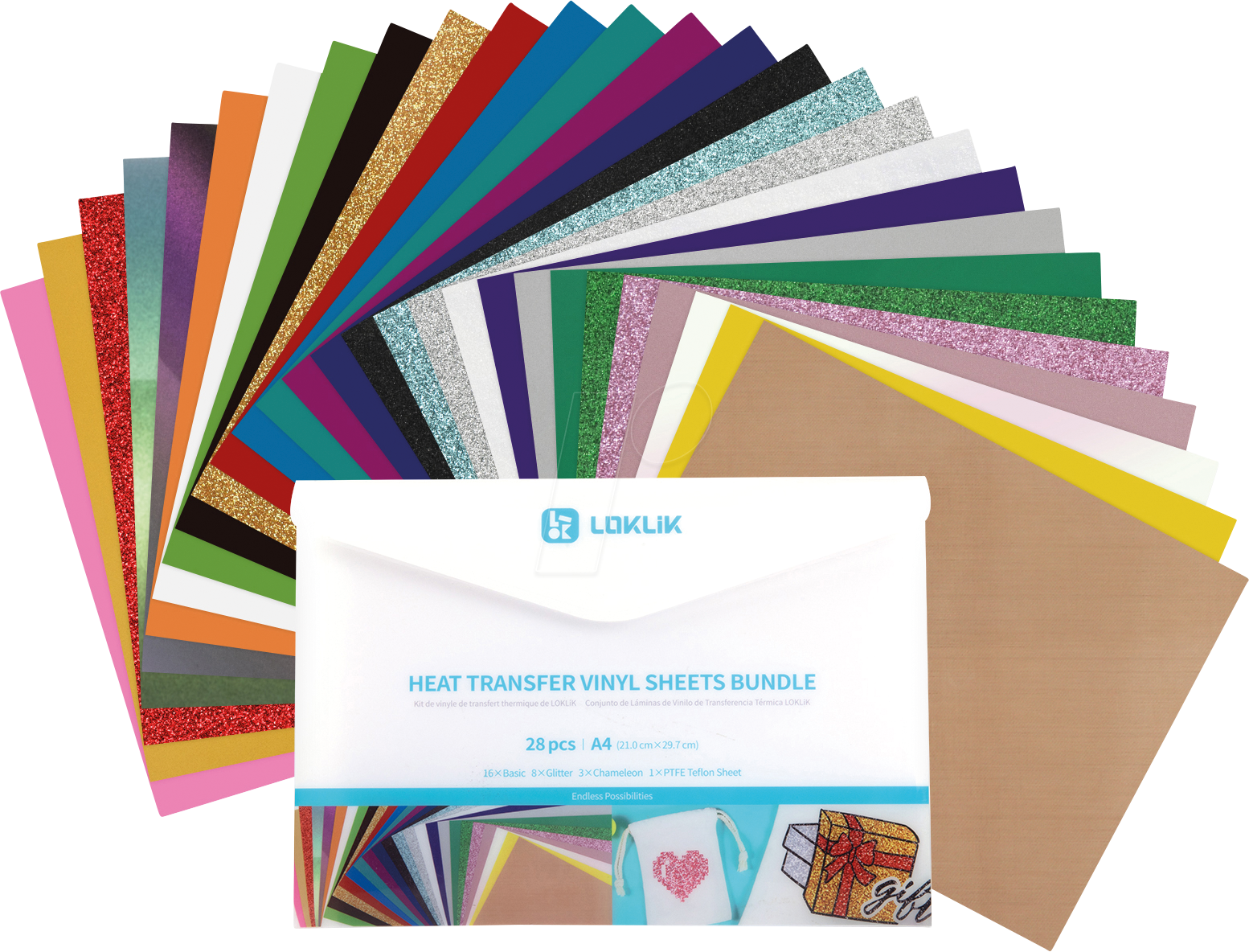 6977144240040 - LOK HTV1678 - Vinylfolie mit Teflonmatte A4 27 Farben