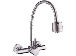 7007951000526 - Ontway - Küchenarmatur Wandmontage-Mischbatterie 304 Edelstahl 360° drehbarer Waschbecken-Wasserhahn mit flexiblem Schlauch