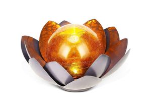 7007957766976 - Solarlampen Outdoor Garten Dekor Lotus Glaskugel Cracked Amber Flower Light Metal Grey Waterproo