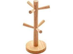 7007958115766 - Holz-Becherhalter baumförmiger Becherhalter Holz-Tischaufbewahrungsregal für Küche Tee Kaffee Zubehör Haken (6 Tassen)