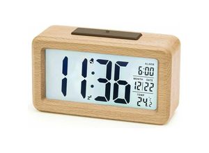 7007958118460 - Digitaler Wecker aus Holz AboveClock LED-Wecker nicht tickende Digitaluhr mit Datum Temperaturanzeige Schlummerfunktion batteriebetriebene