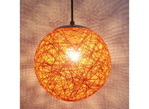 7007958243711 - Jalleria - Orange Retro-Pendelleuchte Rattan-Globus rund 15 cm Kronleuchter Lampenschirm DIY-Deckenleuchte E27 für Wohnzimmer Restaurant