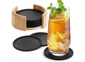 7022896643133 - Runde Silikonuntersetzer für Gläser - 8er-Set inkl Box – Designer-Glasuntersetzer in Schwarz für Getränke Tassen Bar Glas – Tischuntersetzer aus