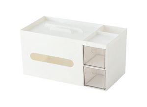 7036812196313 - Make-up-Aufbewahrungsbox mit 2 Schubladen Kunststoff-Make-up-Organizer Taschentuchbox Badezimmer Make-up-Organizer für Kosmetika (weiß) - Ahlsen 7036812196313 - Make-up-Aufbewahrungsbox mit 2 Schubladen Kunststoff-Make-up-Organizer Taschentuchbox Badezimmer Make-up-Organizer für Kosmetika (weiß) - Ahlsen