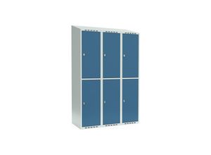 7042423380249 - Doppelstock-Spind Fydor 3 Abteile lichtgrau   brillantblau B 1200 mm 3 Abteile schräge Dachform Vorhängeschloss kaiserkraft