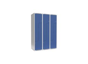7042424120493 - Z-Spind Fydor 3 Abteile lichtgrau   brillantblau B 1200 mm 3 Abteile flache Dachform Zylinderschloss kaiserkraft