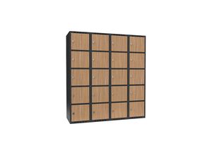 7042424833768 - 5er-Schließfachschrank Fydor 4 Abteile grau   Eiche B 1200 mm 4 Abteile flache Dachform Vorhängeschloss kaiserkraft