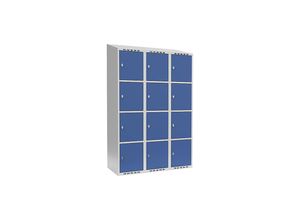 7042424834208 - 4er-Schließfachschrank Fydor 3 Abteile lichtgrau   brillantblau B 1200 mm 3 Abteile schräge Dachform Vorhängeschloss kaiserkraft