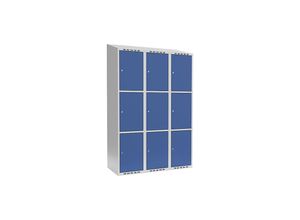 7042424846973 - 3er-Schließfachschrank Fydor 3 Abteile lichtgrau   brillantblau B 1200 mm 3 Abteile schräge Dachform Zylinderschloss