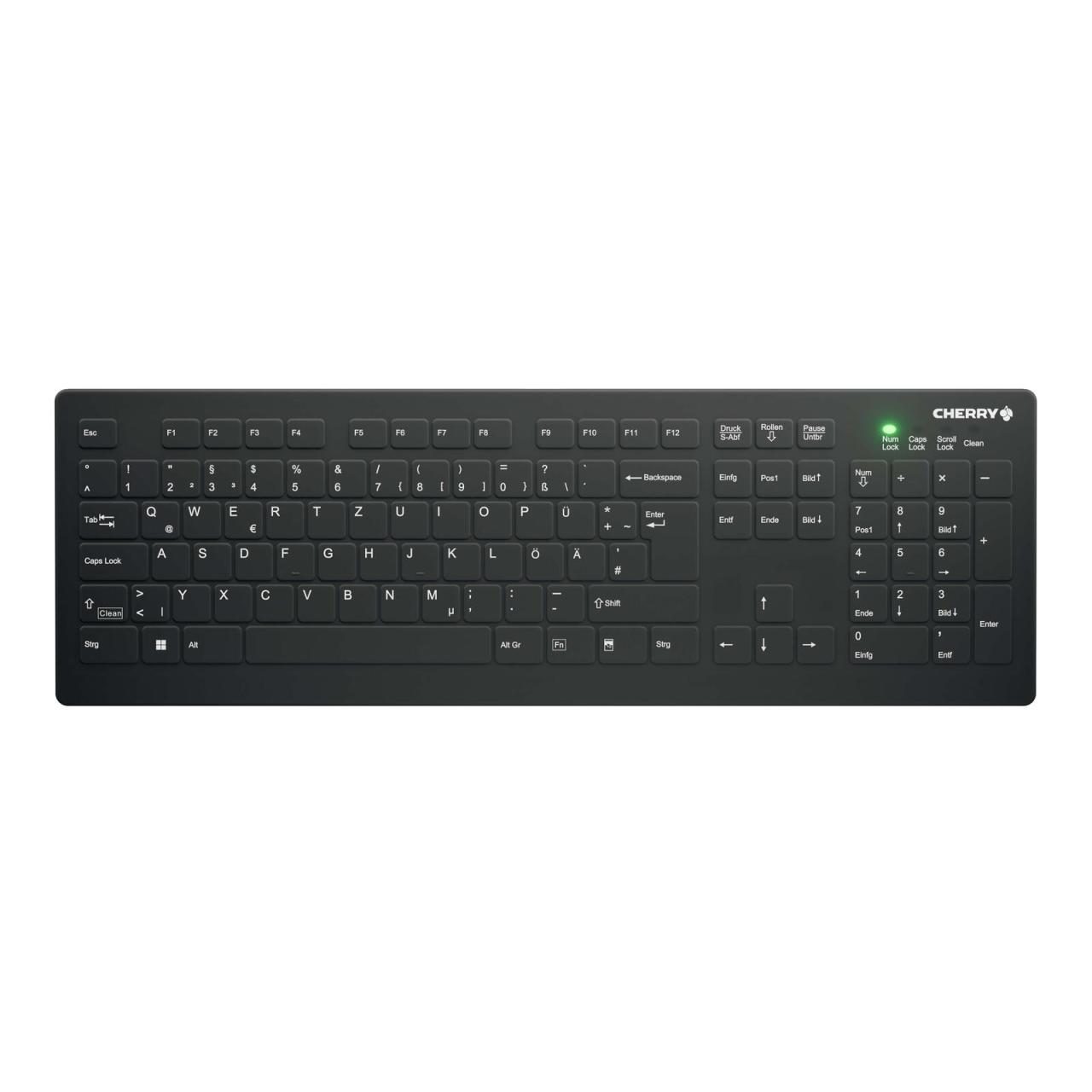 7061111072433 - CHERRY Active KEY MTA AK-C8112 Wireless Funk Tastatur Deutsch QWERTZ Schwarz Ergonomisch Geräuscharme Tasten Silikonmembran vollversiegelt IP68 Geeignet f