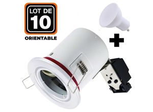 7061111083040 - Europalamp - 10 Spots bbc Orientable Blanc IP20 + Ampoule GU10 7W Blanc Neutre + Douille