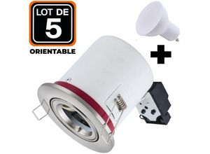 7061111404319 - Europalamp - 5 Spots bbc Orientable inox IP20 + Ampoule GU10 5W Blanc Froid + Douille