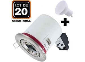 7061111617825 - Europalamp - 20 Spots bbc Orientable inox IP20 + Ampoule GU10 7W Blanc Chaud + Douille