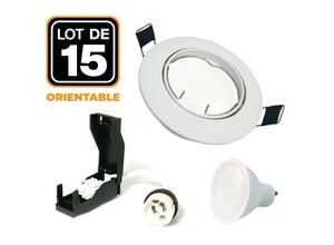 7061112318448 - Europalamp - 15 Spots led 5W Encastrable et orientable complet en Blanc avec Ampoule GU10 Blanc Chaud